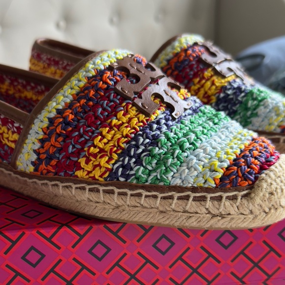 Tory Burch Everly Crochet Espadrilles Multicolor Flats Size 7.5 - Picture 1 of 12